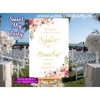 Floral Wedding Welcome Sign,Blush Gold Wedding Welcome sign printable,(31iw)